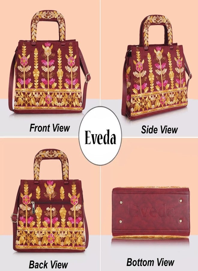 EVEDA Welvet Design Gorgeous Embroidery Stylish Design Shoulder Crossbody Hobo Women Handbag (Maroon) - Image 4